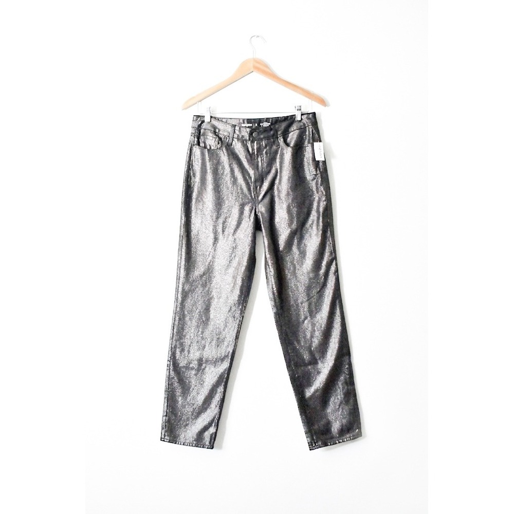 Old Navy OG Straight Metallic High Rise Jeans Silver Black Tall Size 8 NWT